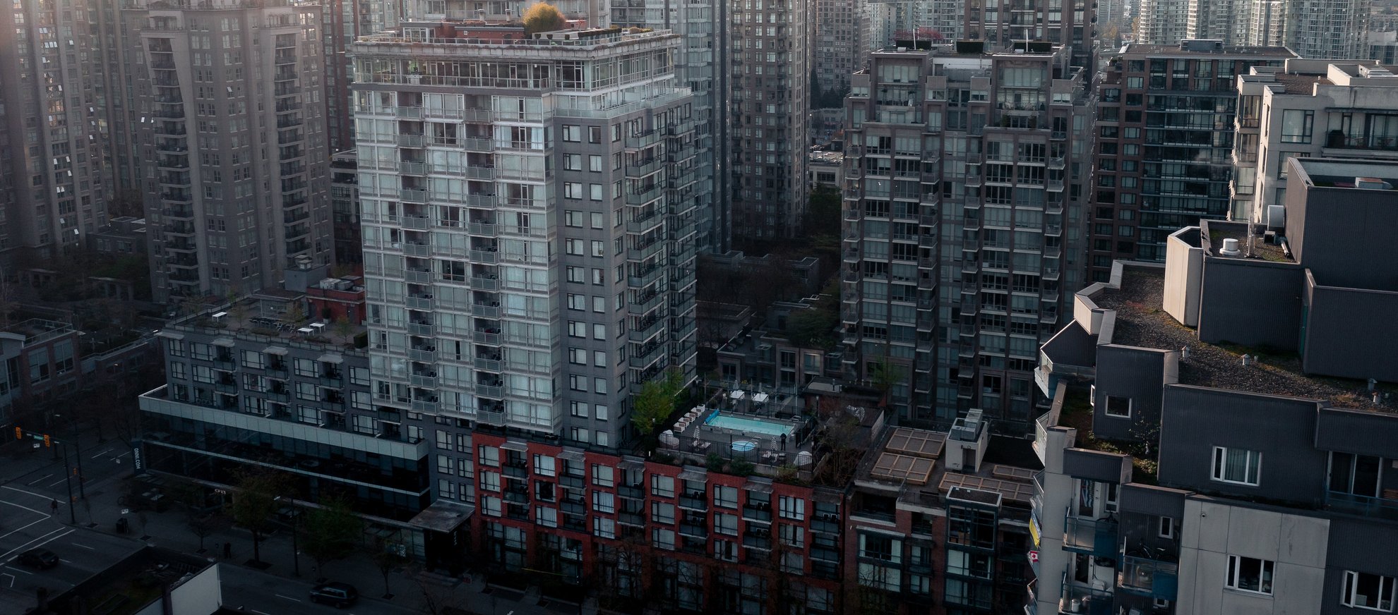 flyover shot of level vancouver yaletown seymour