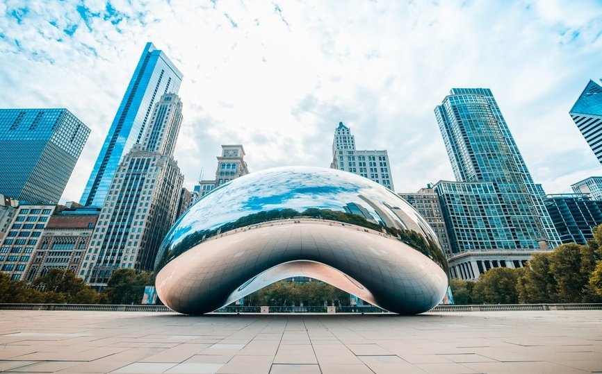 chicago bean as known as cloud gate the popular sculpture in downtown chicago