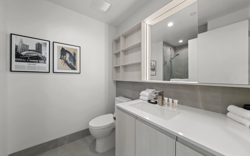 modern bathroom with malin goetz brand amenity at level chicago fulton market